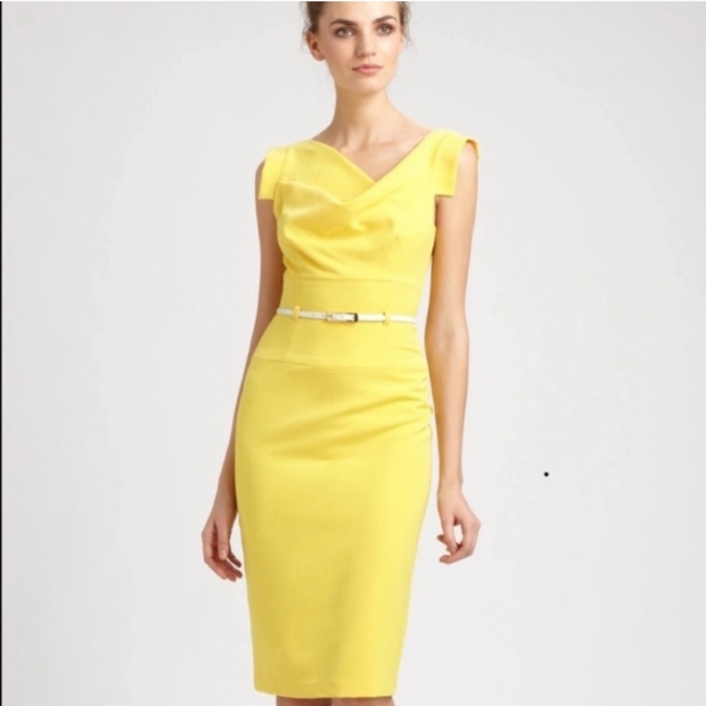Black Halo Jackie O Belted Yellow Dress Size 2 Worn once belt is missing.